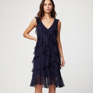 LOFT Navy Blue Ruffle Tiered Mini Dress 12 Boho Romantic
